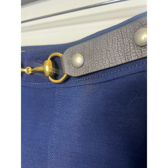 NWT! Gucci Horsebit Pleated Skirt Navy Silk-Wool, Size 46 - Picture 4 of 7